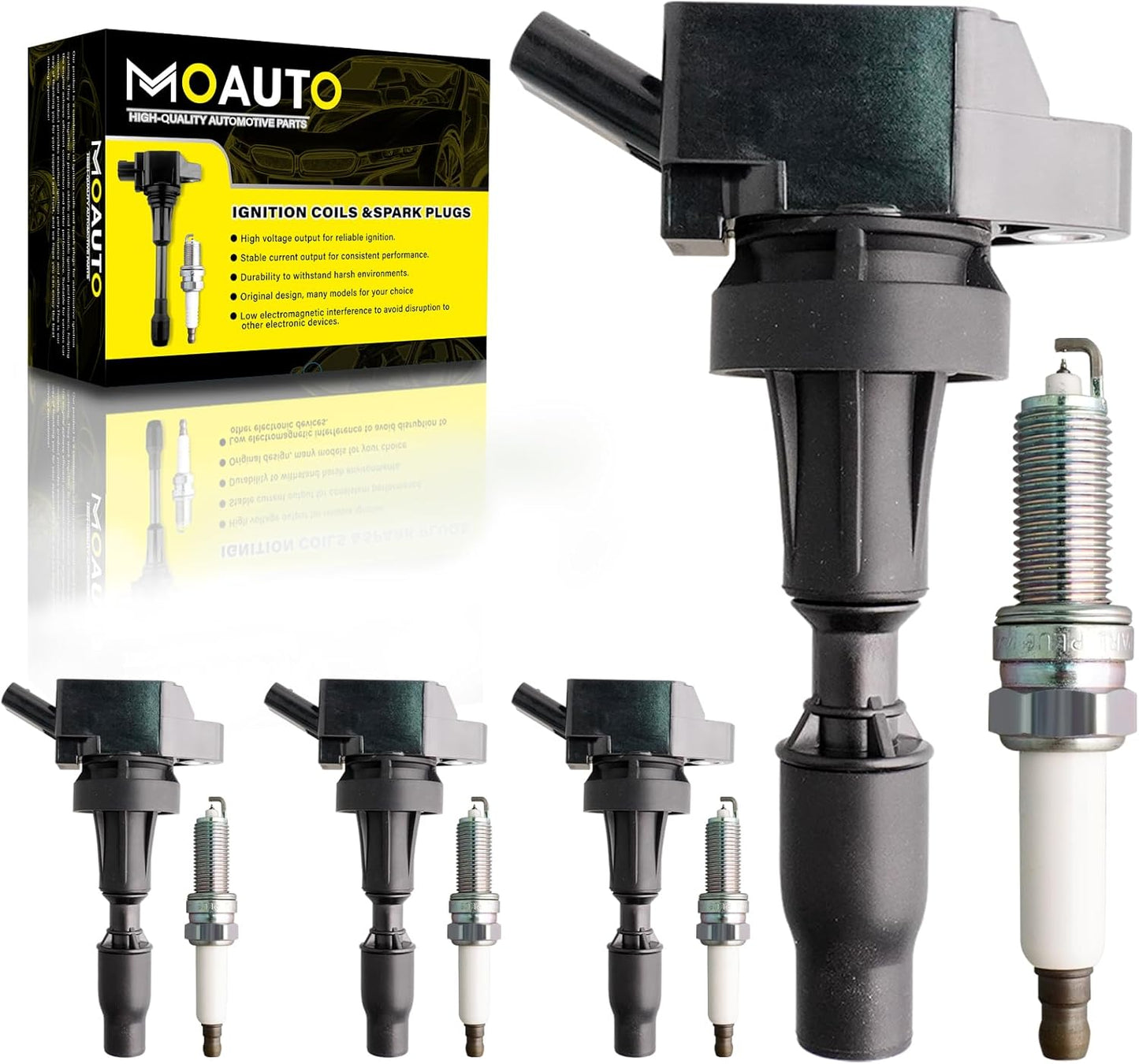 Set of 3 Ignition Coils Pack UF681 1321580003 & 3 PCS Iridium Spark Plugs Compatible with 2005-2015 Smart Fortwo 1.0L 0.8L Electric