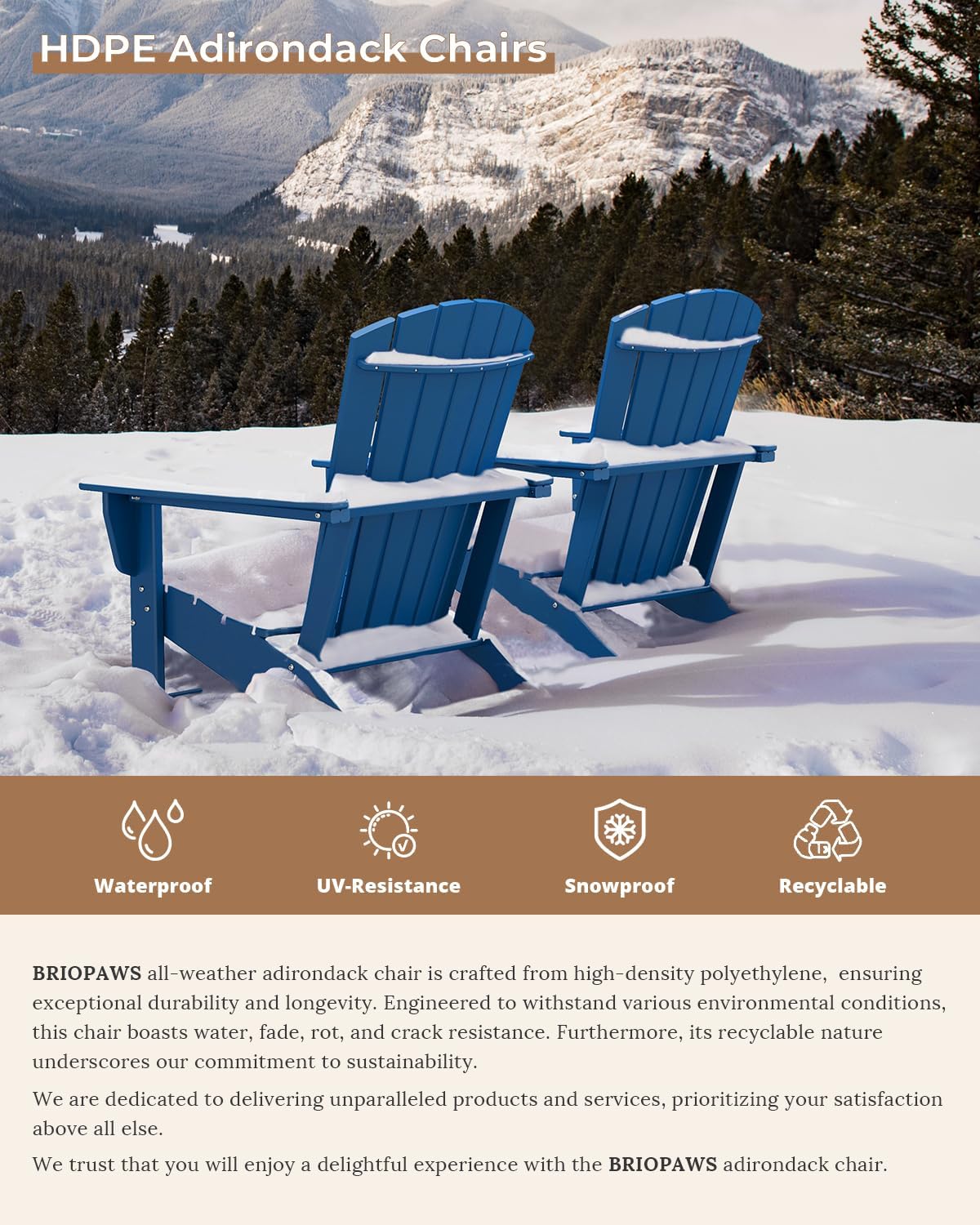 BRIOPAWS Adirondack-Chairs-Set of 4 | Fire Pit Chair | Oversized | HDPE Plastic | Weather Resistant | for Deck Outdoor Poolside Campfire | Blue