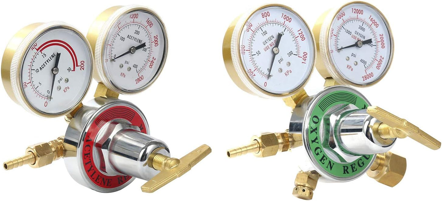 2 Piece Dual Welding Gas Gauges Oxygen (CGA-540) and Acetylene (CGA-510) Regulators Combo