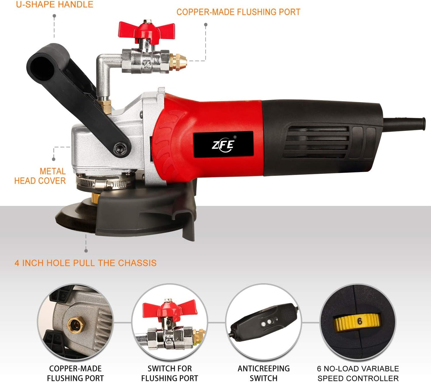 800W/110V Variable Speed 4'' Wet Polisher / Grinder & Granite Diamond Polishing Pads Concrete Polisher Stone Polisher for Granite/Marble/Concrete/Stones