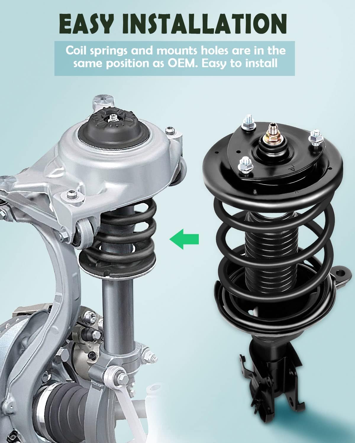 SCITOO Front Shock Absorber Assembly Fit for 2003-2005 for Honda Civic 1.7L Gas Models, Complete Shock and Strut Assembly Kit Fit for 172186 172185 2PCS