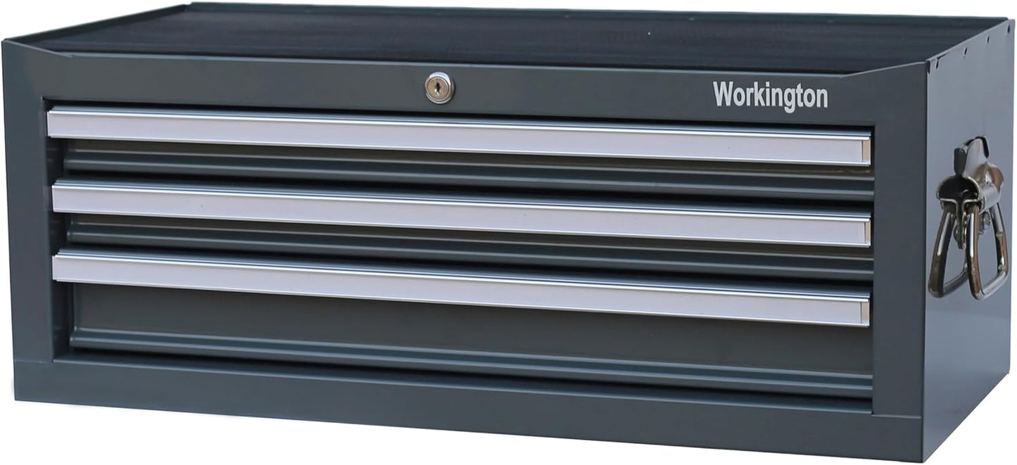 Workington Industrial 3 Drawers Portable Metal Intermediate Box, 26" Middle Tool Chest Cabinet with Ball Bearing Drawer Slides, Steel Tool Storage Box Organizer 4009 Black