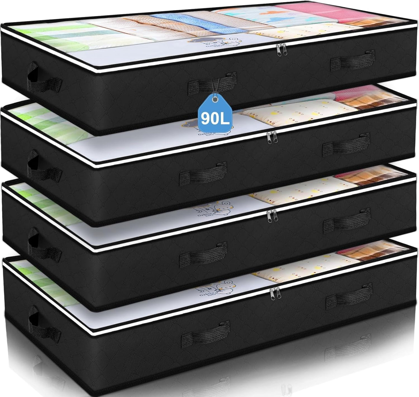 Budding Joy 90L Under Bed Storage Containers, Closet Organizers and Storage Bins, Foldable Underbed Storage Bags for Blanket, Clothing, Comforter, Sweaters, Pillows, Linen Sheets, Wrapping Paper, Grey