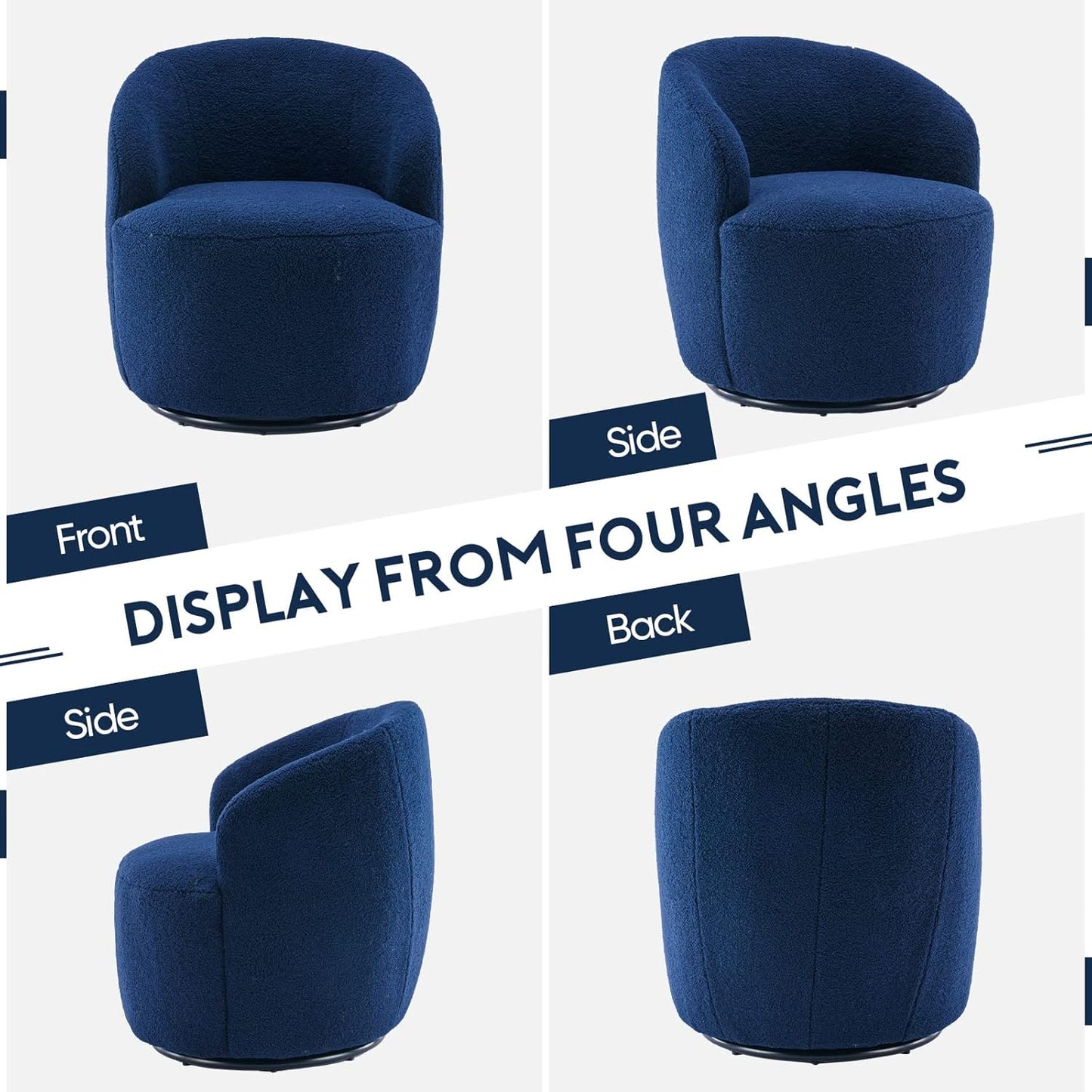 Set of 2 Swivel Chair, Swivel Barrel Accent Sofa Chair, Modern Teddy Fabric Club 360 Degree Swivel Chair, Small Leisure Arm Chair for Nursery, Living Room, Hotel, Bedroom, Office, Lounge, Blue