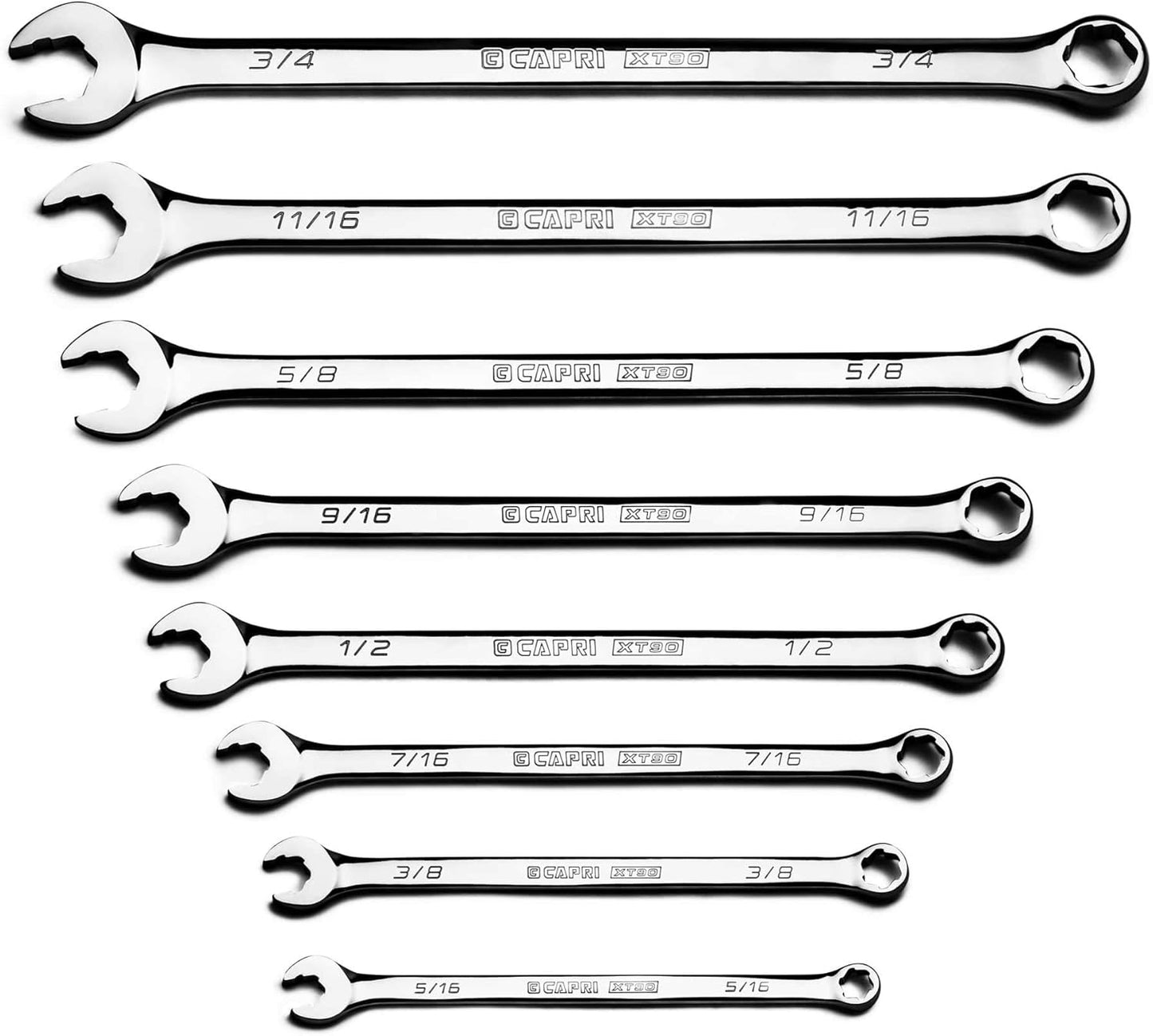 Capri Tools XT90 WaveDrive Pro Combination Wrench Set for Regular and Rounded Bolts (20-Piece Metric & SAE (Stubby) / Mechanic's Tray)