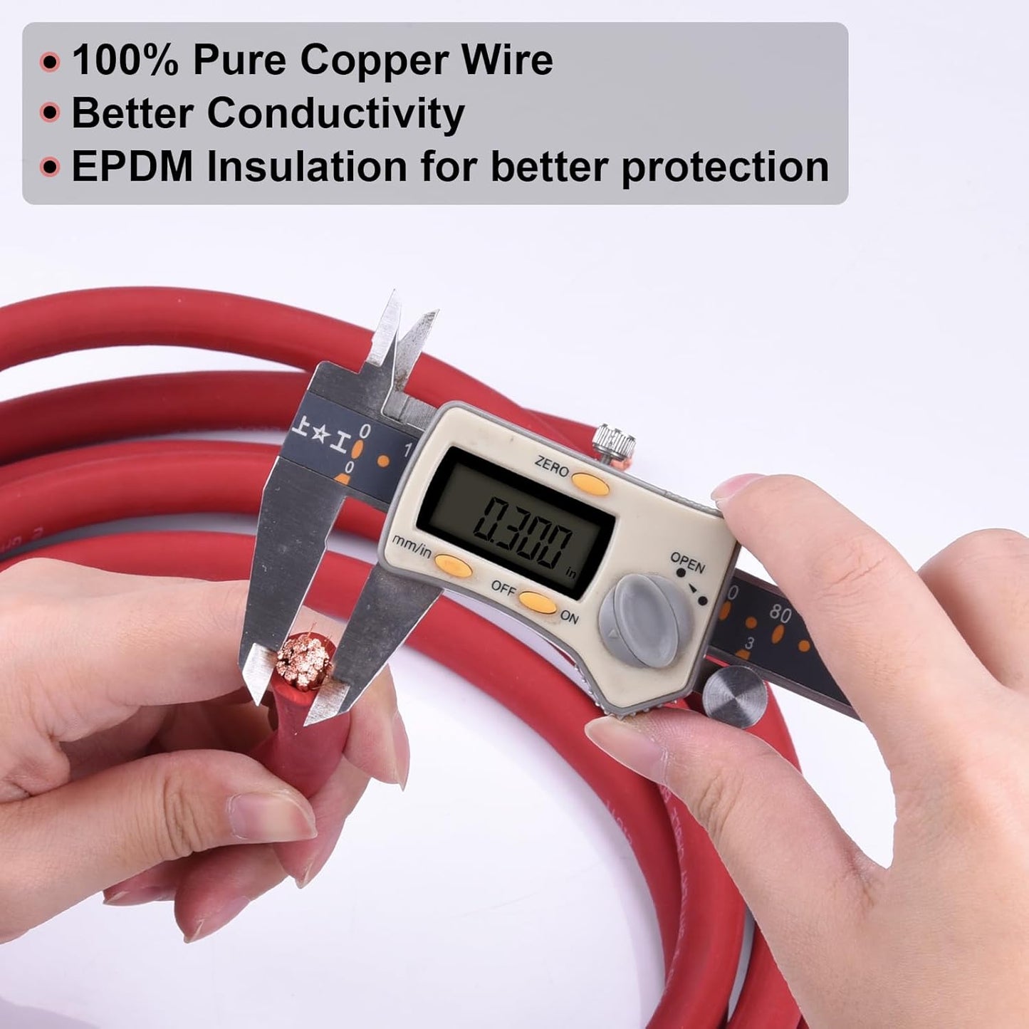 2 Gauge Battery Cable, 10FT Red + 10FT Black 2 AWG Pure Copper Wire Welding Cable, for Automotive, Battery, Solar and Generator, Standard USA OFC Wire