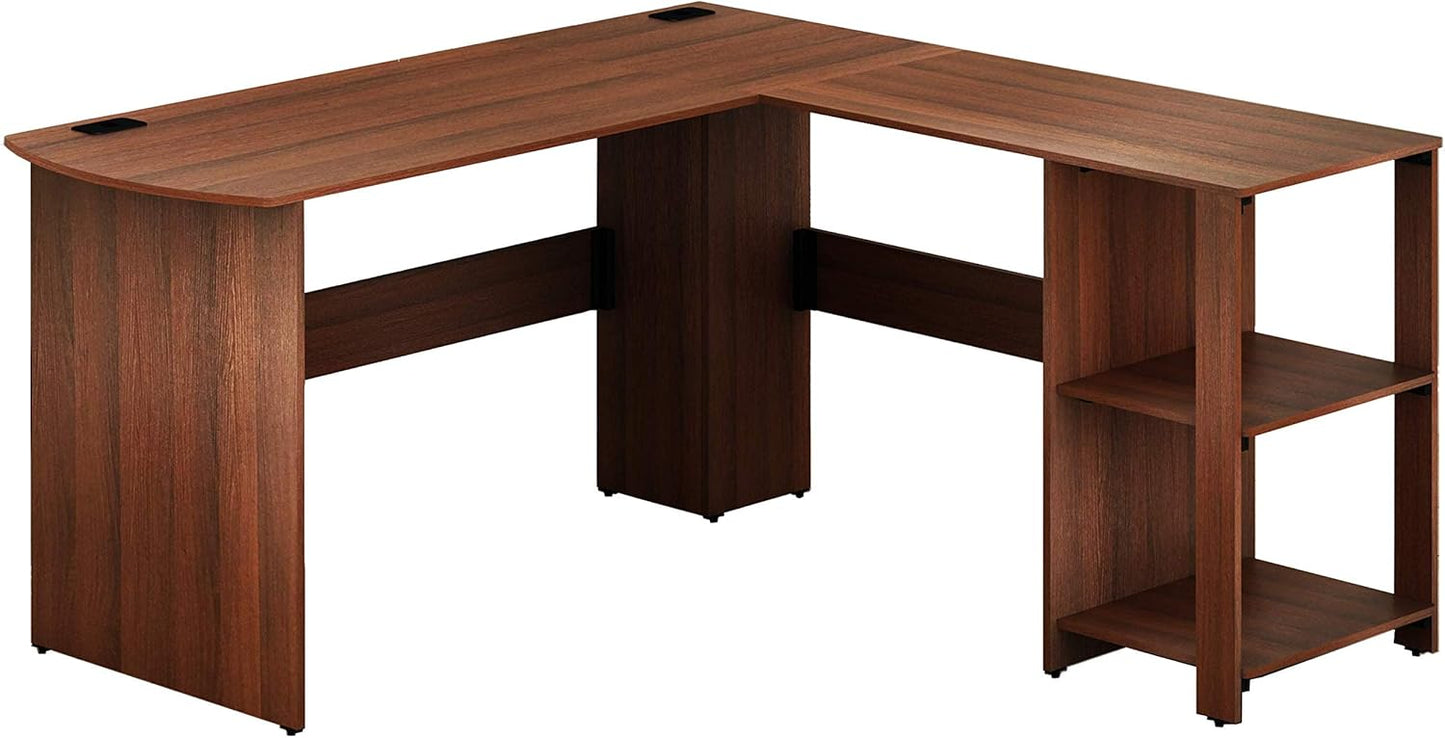 SHW 51 x 51 Inches L-Shaped Home Office Wood Corner Desk wtih Storage, Walnut