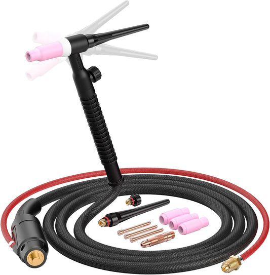 TIG Welding Torch, 13FT WP-17FV Argon Air Cooled Lift TIG Torch Flexible Tig Torch Head with Gas Valve Adjustment. (TIG17FV Flexible)