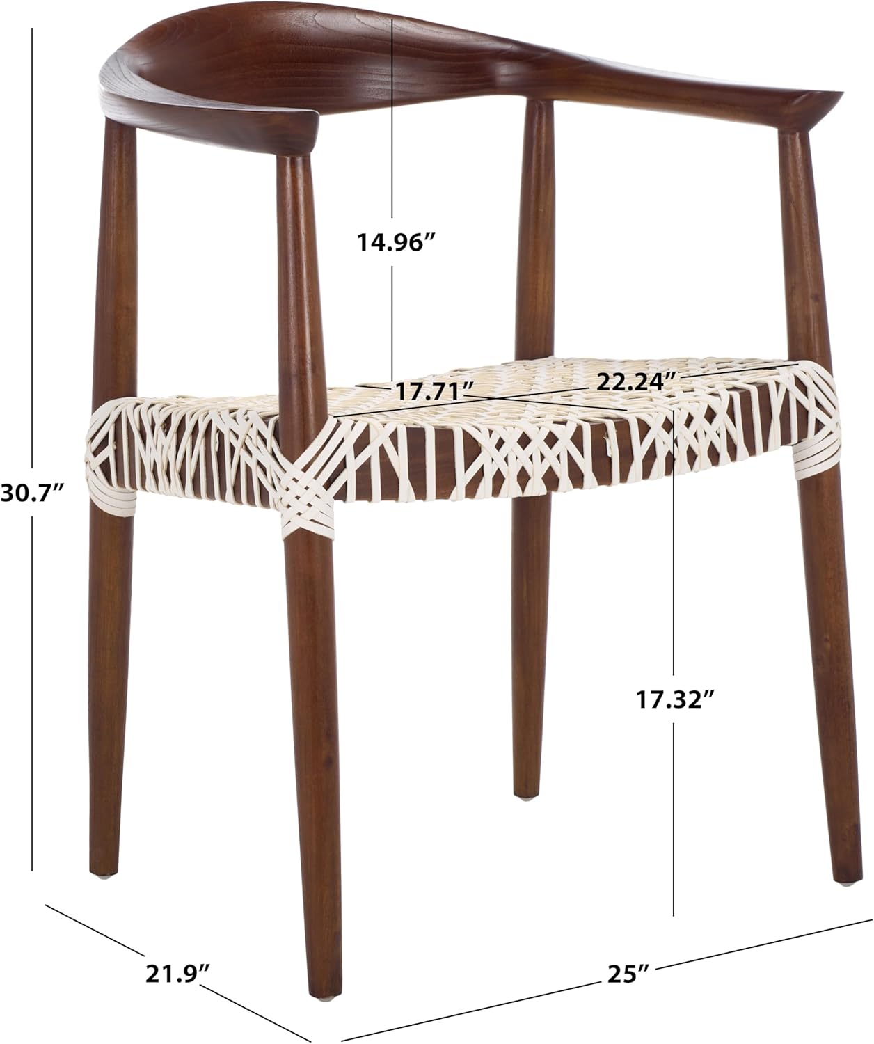 SAFAVIEH Home Collection Bandelier White Leather/Brown Solid Wood Arm Chair (Fully Assembled)