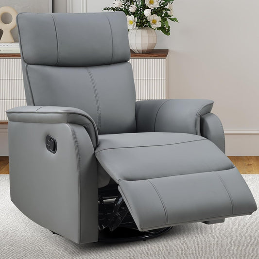 ANJ Recliner Chair, Swivel Rocker Chair for Adults，Glider Recliner Nursery Chair, Leather Manual Lazy Boy Reclining Chairs for Living Room, Bedroom, Home Office