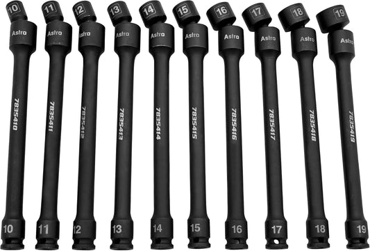 Astro Tools 78354 10-Piece 3/8" Drive 6 Point Pinless Universal Torque-Saver Impact Extension Socket Set - Metric