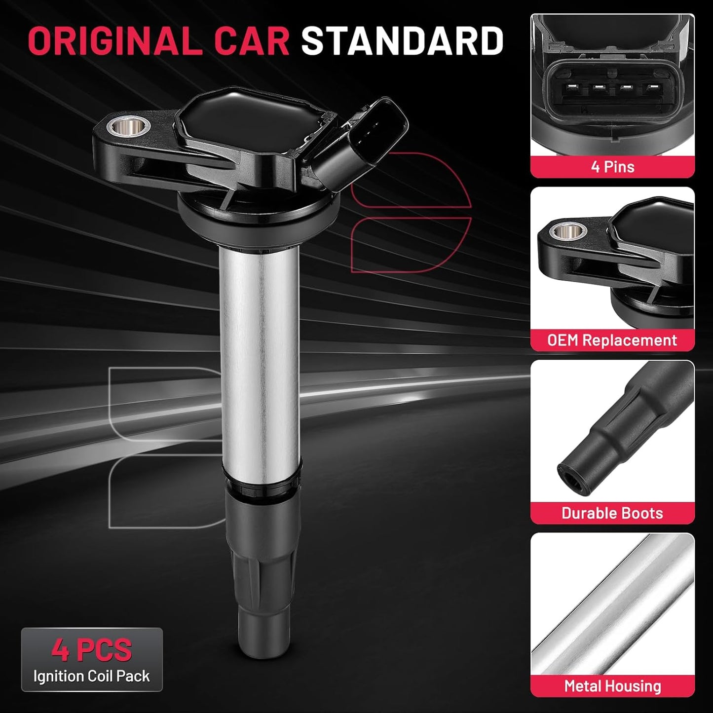 BDFHYK Ignition Coil UF596 Compatible with Toyota Corolla 2009 2010 2012 2013 Toyota Prius 2014 2015 2017 Matrix Lexus CT200h Pontiac Vibe Scion iM xD 1.8L l4 Coil Pack Set of 4 Coils for UF619 C1714
