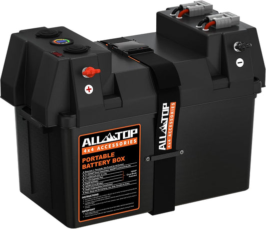 ALL-TOP Smart Battery Box, 12V Marine Case w/ 50AMP Connectors, Multi Ports & Circuit Breaker for Trolling Motor, RV & Solar Panel, Battery Not Included