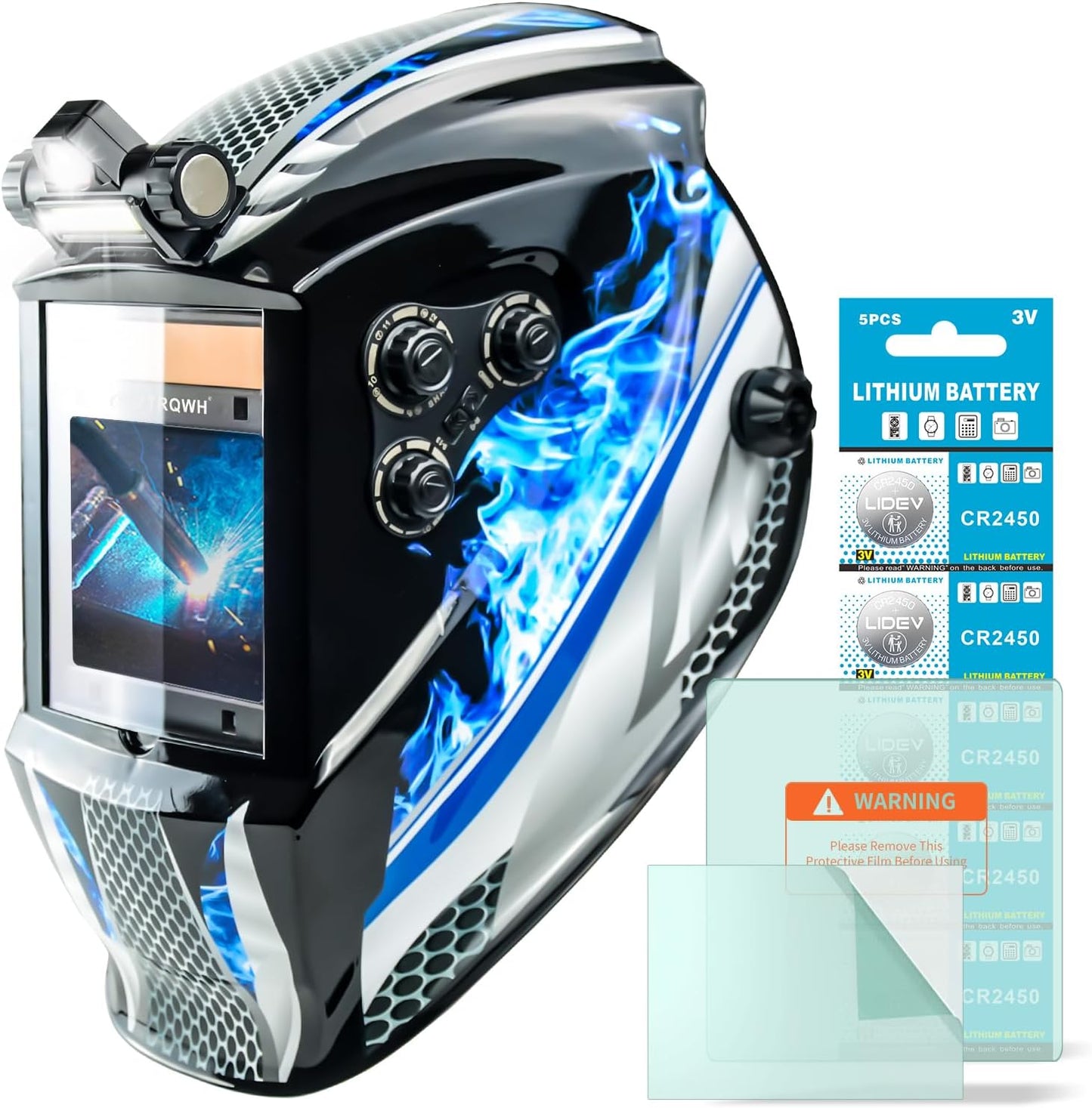 Welding Helmet Auto Darkening Large Viewing True Color Solar Powered Welding Mask with 4 Arc Sensor Adjustable Wide Shade Range 4~5-8/9-13 Welder Mask with Grinding