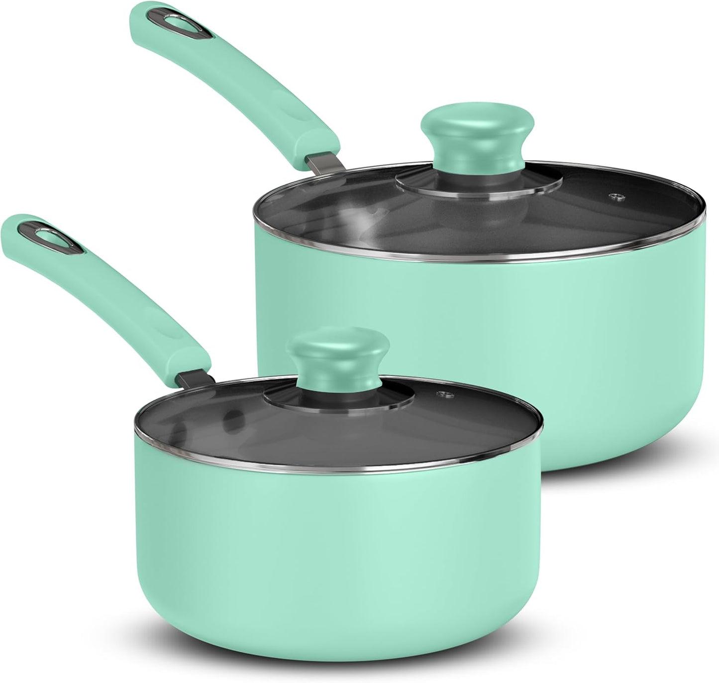 Utopia Kitchen Nonstick Saucepan Set, Cooking Pots with Lids, 1 Quart and 2 Quarts Multipurpose Kitchen Small Pots for Cooking Nonstick With Lids, 1 qt & 2 qt Set, Grey & Black