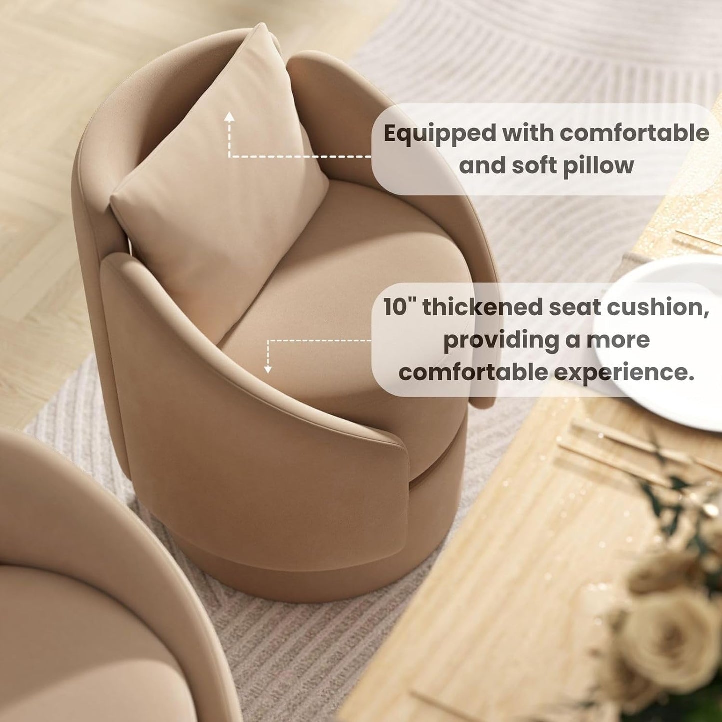 Set of 2 Swivel Accent Chair, 360 Degree Round Barrel Armchair, Upholstered Side Chair with Pillow, Small Barrel Chair Living Room Bedroom Waitingroom, Brown