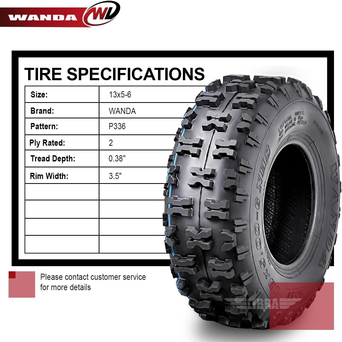 WANDA Set of 2 Go Cart ATV tires 13X5-6 13x5x6 2PR