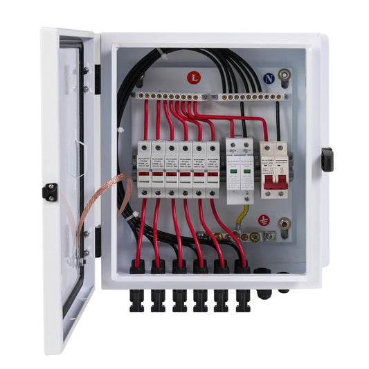 6 String Metal Solar Combiner Box, PV Combiner Box with 20A Rated Current Fuse, Surge Protective Device & 63A Air Circuit Breaker (6 String) (6 String)