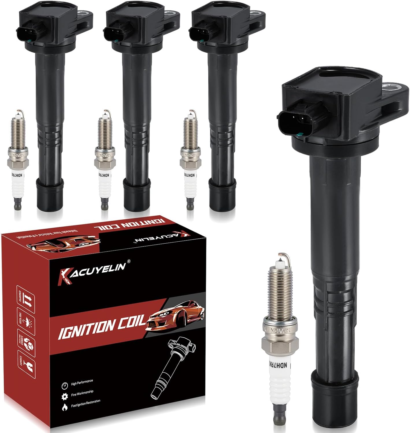 UF602 Ignition Coil Pack & Iridium Spark Plugs Compatible with Honda Accord Civic CRV Crosstour Acura ILX 2.4L L4 2008-2015 UF602 Coil Pack Sets of 4 Replaces #C1662 5C1719 E1102 LKR7BGPS