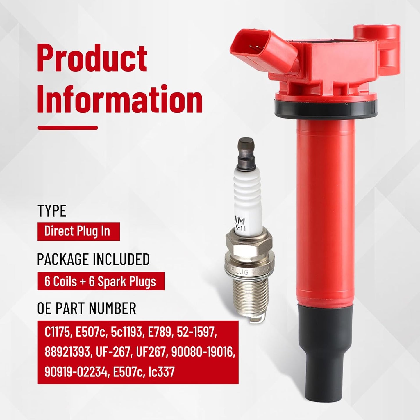 CarBole UF267 Ignition Coils and Spark Plugs Set Compatible with Lexus Toyota (OE: UF267+PK20TT)