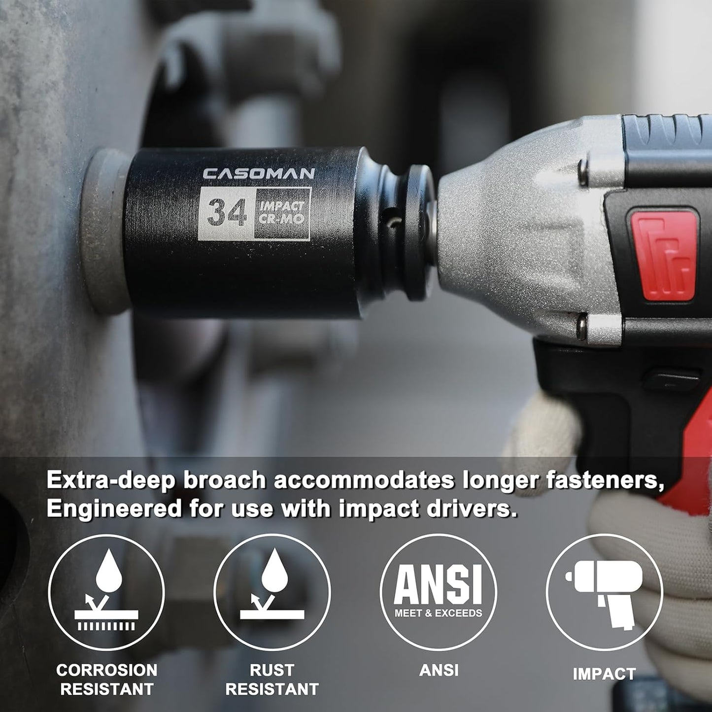 CASOMAN large socket set 1/2- Inch Drive Deep Spindle Axle Nut Impact Socket Set, 6 Point, CR-MO, Metric, 29mm-38mm, 9-Piece 1/2" Dr. Deep Impact Socket Set