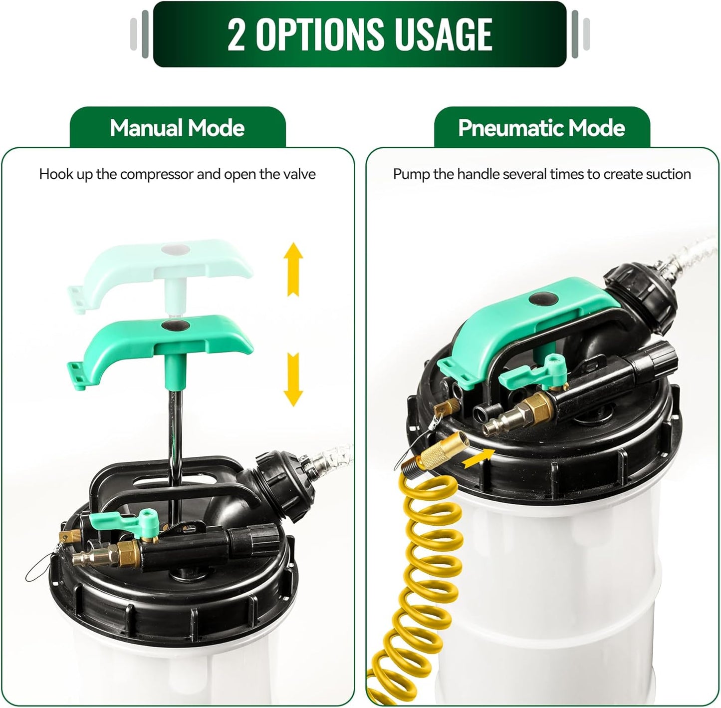 9.5 L/2.5 Gallon Oil Extractor Pump Pneumatic/Manual, Fluid Extractor Oil Change Pump Extractor with 5 Tubes and A Brake Bleeding Hose for Automotive, Boats
