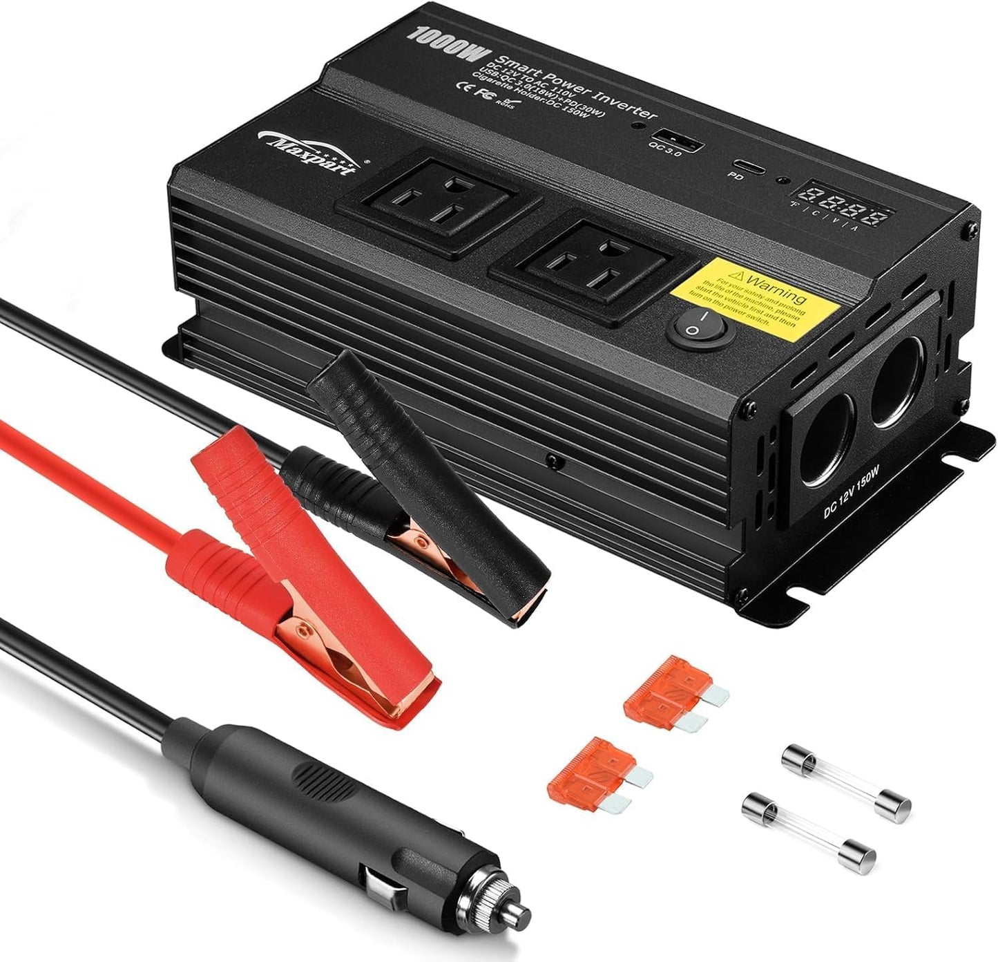 TWING Car 1000w Inverter,12v DC to 110v Power Inverters for Vehicles 1000 watt with Dual AC Outlets 3.0A USB and Type-C,12 Volt Inverter Car Cigarette Lighter Battery