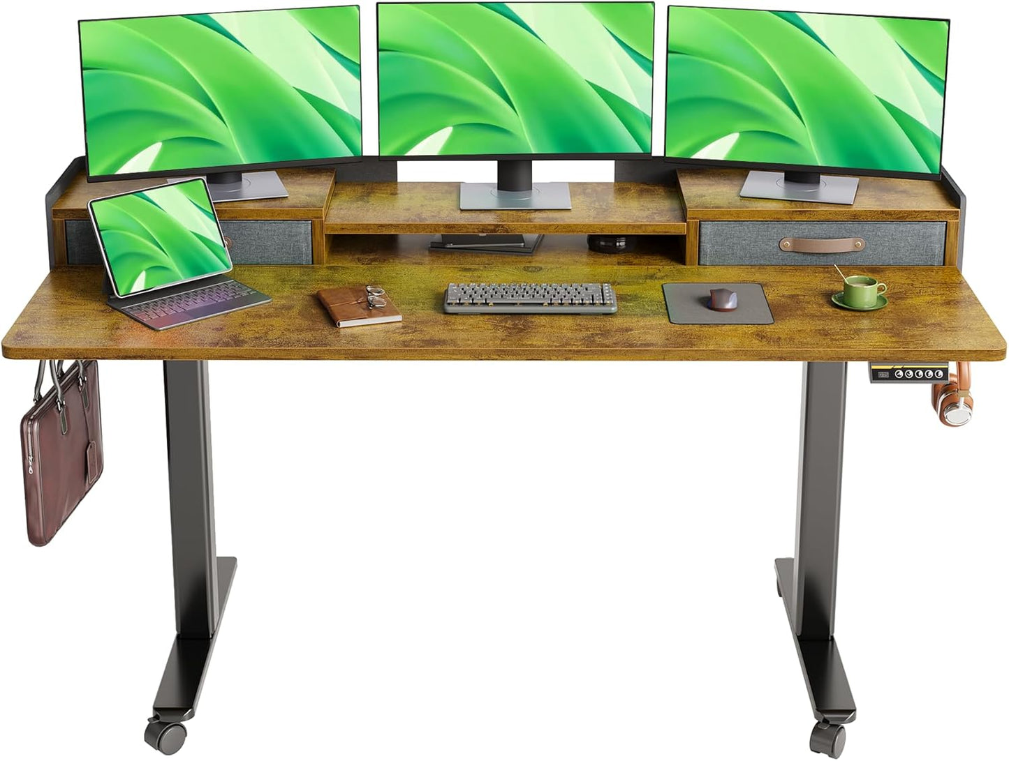 Claiks Standing Desk with Drawers, Adjustable Stand Up Electric Standing Desk Adjustable Height with Storage Shelf and Splice Board, 59 Inch, White