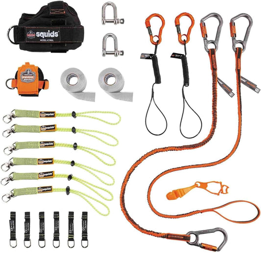 Tool Tethering Kit for Iron/Steel Workers, Includes Tool Lanyards and Attachments for Spud Wrenches to Sleever Bars, Ergodyne Squids 3186