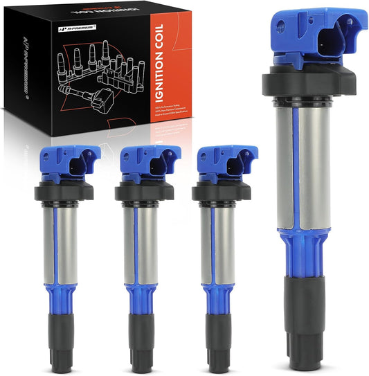A-Premium (Blue) Engine Ignition Coil Pack Compatible with BMW 228i, 320i, F30, 328i, 428i, 528i, 545i, 550i, 645Ci, 650i, 745i, 750i, 760i, M6, M760i, X1, X2, X3 & Mini Cooper & Rolls-Royce, 4-PC Set