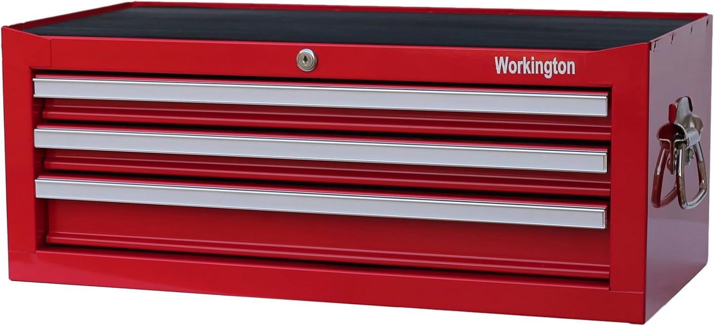 Workington Industrial 3 Drawers Portable Metal Intermediate Box, 26" Middle Tool Chest Cabinet with Ball Bearing Drawer Slides, Steel Tool Storage Box Organizer 4009 Black