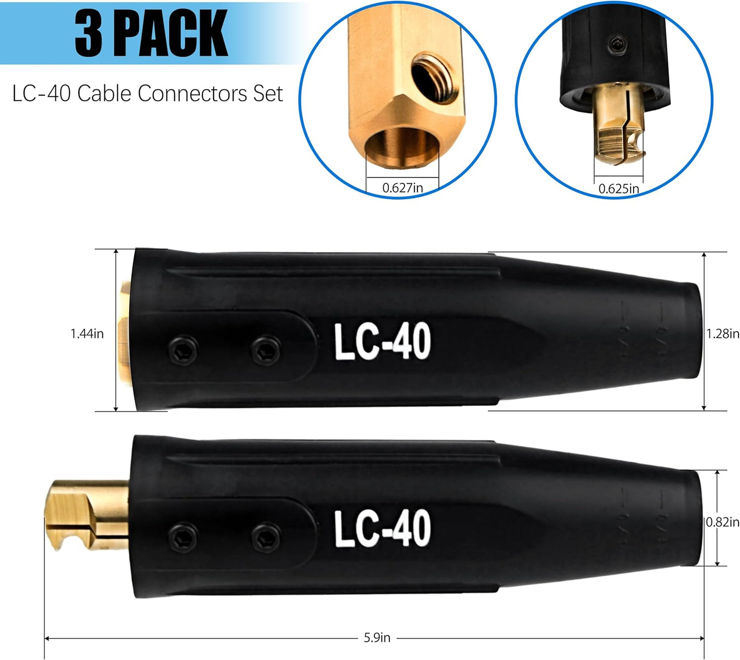 Welding Lead Connectors, 3 Pack LC-40 Welding Cable Connector, Positive Cam Twist-Lock Insulated Connector Pair(Male/Female), Welder Lead Connectors, Welder Cable Connectors, Welding Lead Ends