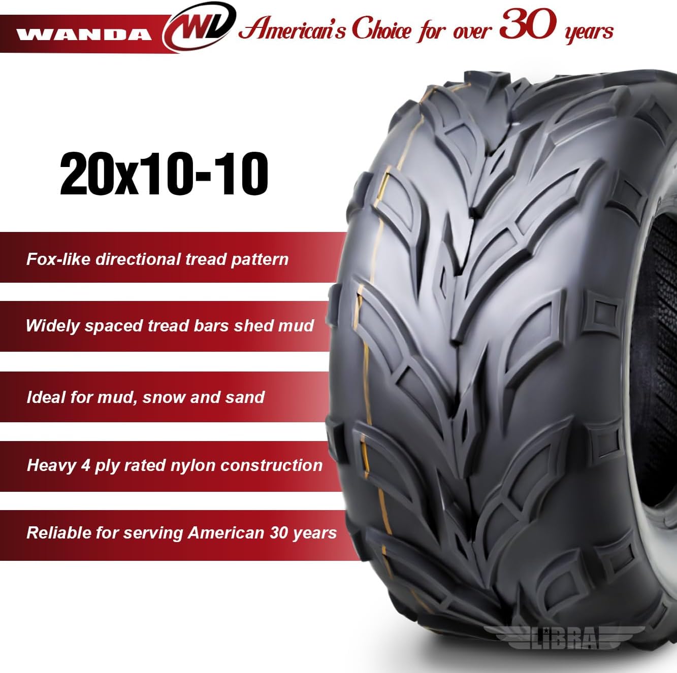WANDA Set of 2 Sport ATV Tires 20x10-10 20x10x10 4PR P361-10193
