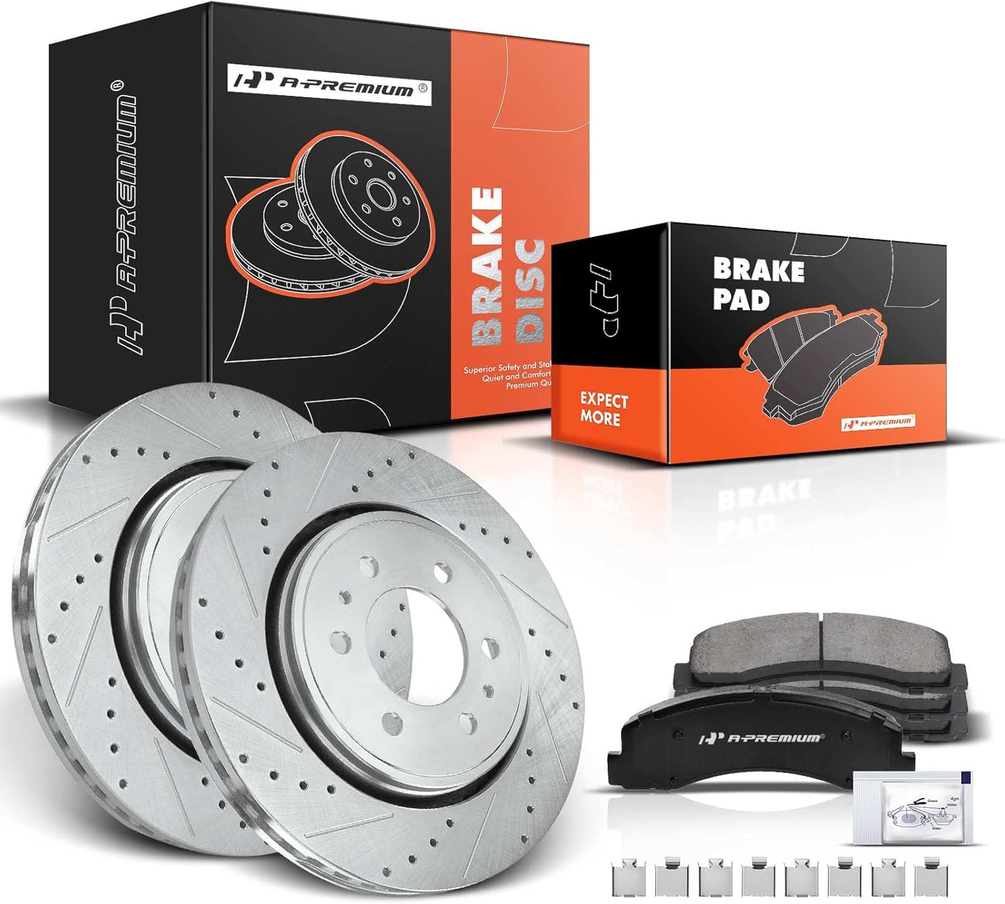 A-Premium 12.13 inch (308mm) Front Drilled and Slotted Disc Brake Rotors + Ceramic Pads Kit Compatible with Select Ford Models - For F-150 1997 1998 1999 2000 2001 2002 2003, 4WD 5-Lug, 6-PC Set