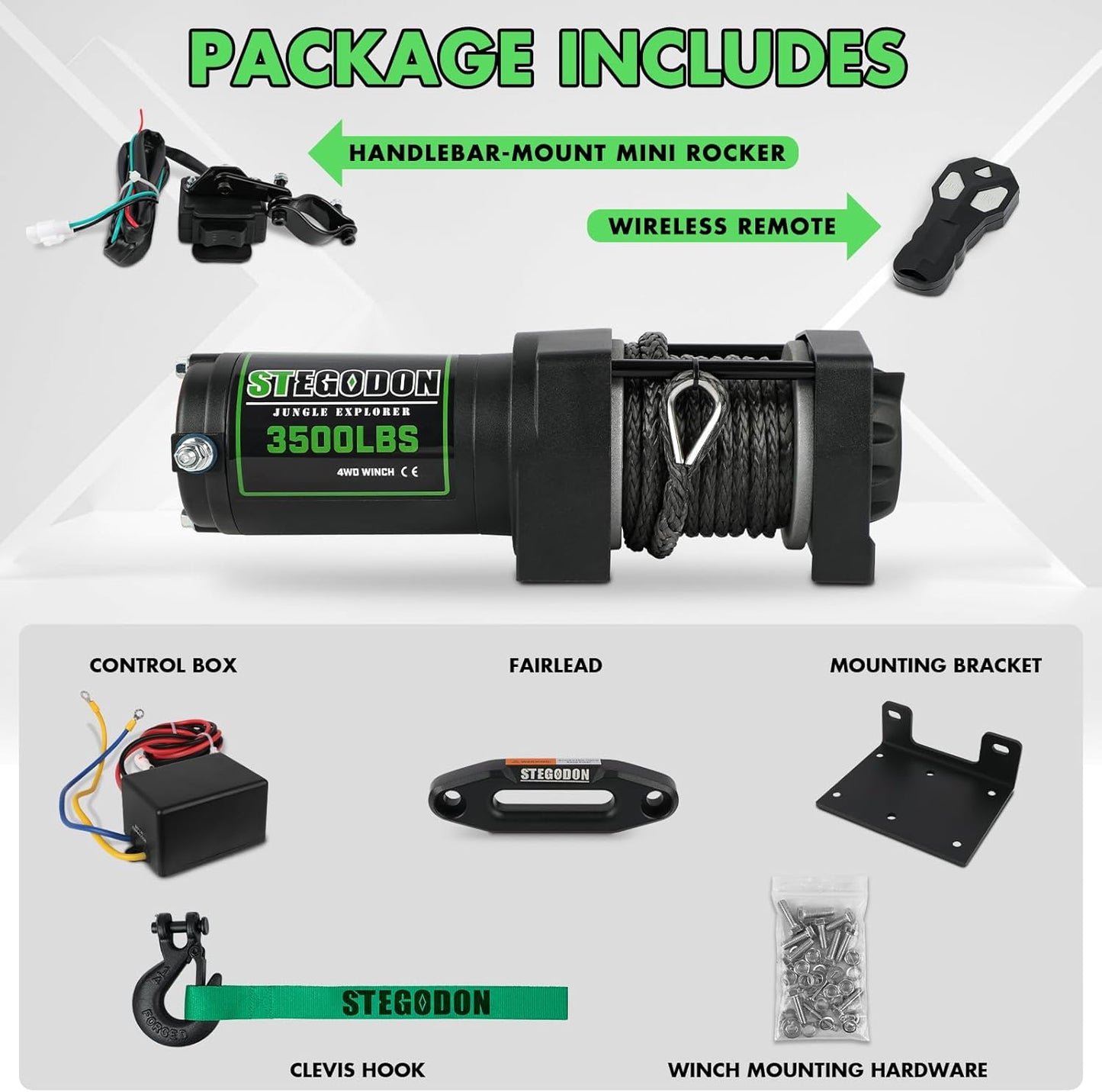 3500 lb Winch ATV UTV Electric Winch,12V Waterproof Winch Synthetic Rope Trailer Electric Winch with Wired Remote and Wireless Remote for ATV UTV Towing,Boat,Off-Road