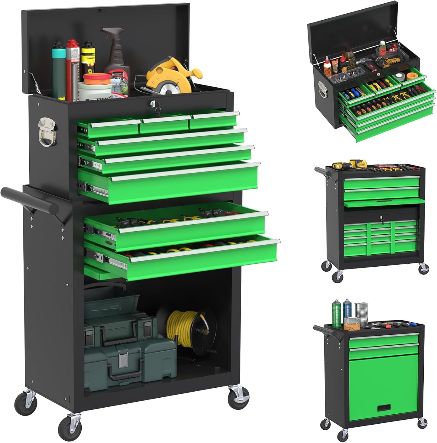 Rolling Tool Box with Wheels, 8-Drawer High Capacity Tool Chest with Wheels, Removable Storage Toolbox with Lock for Garage, Workshop