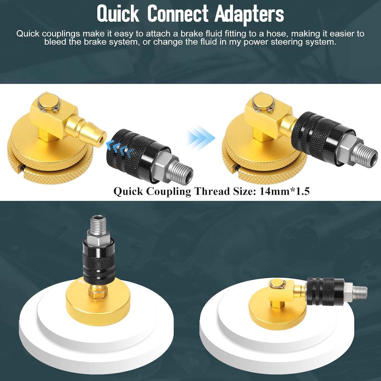 17pcs Automotive Master Cylinder Brake Bleeder Adapter Caps Set Brake Pressure Bleeder Kit with Quick Connector Brake Fluid Bleeding or Refilling Compatible with VW Ford Tesla etc.