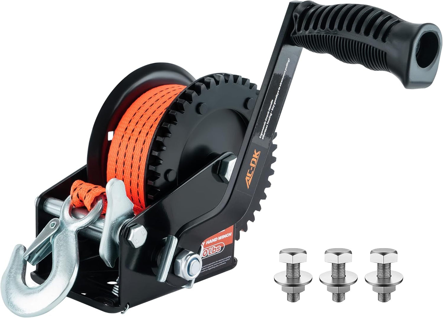 AC-DK 3200lbs Heavy Duty Boat Trailer Winch with 32FT Strap，2-Way Ratchet 4:1/8:1 Gear Trailer Winch，Portable Hand Crank Winch for Boat, Truck, Trailer, RV, ATV, Jet Ski