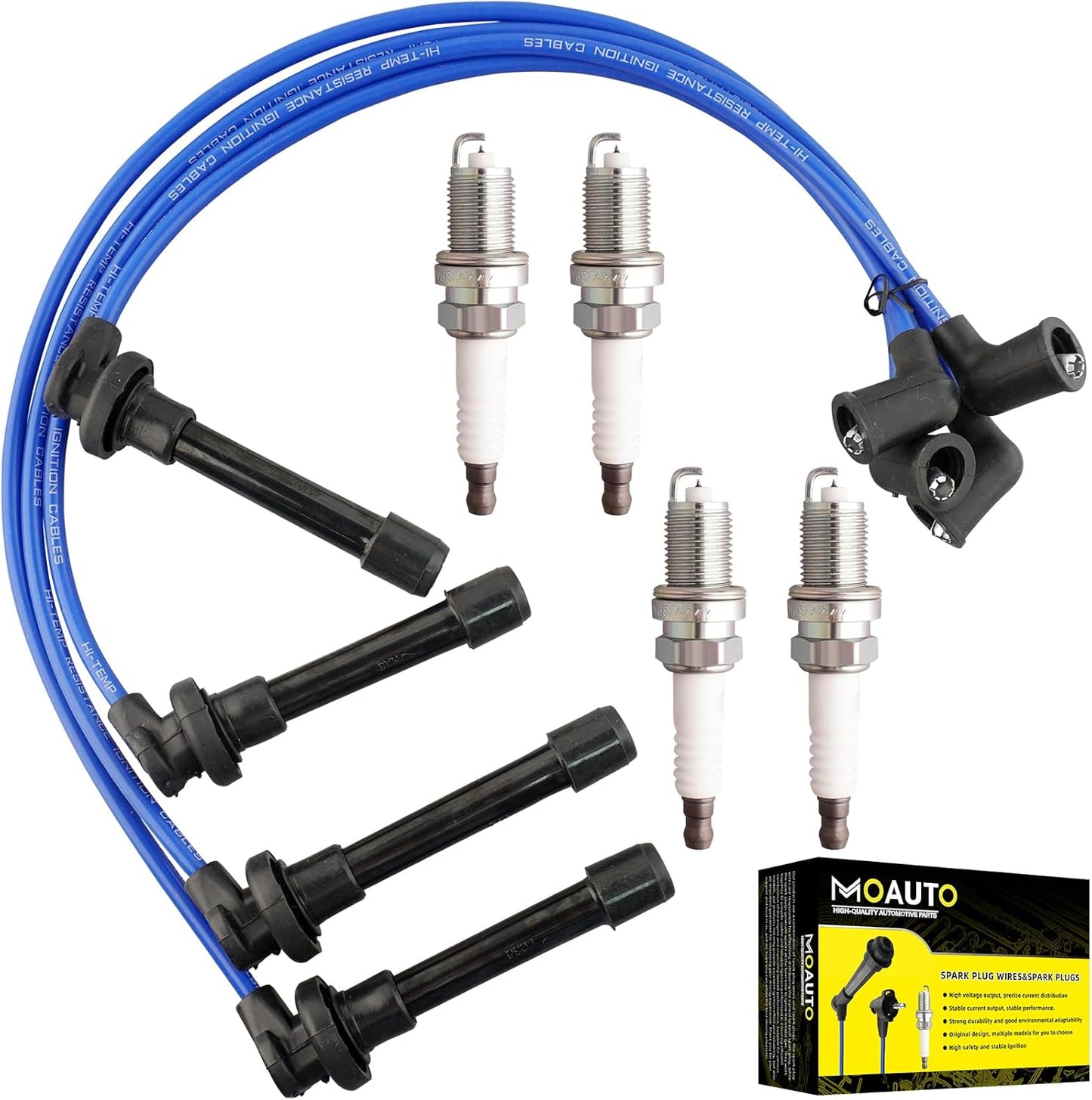 Set of 4 PCS Iridium Spark Plugs with Wire Set 32702-P0A-A00 8028 RC-HE73 671-4179 Compatible with Honda Accord Civic Acura Odyssey CL Isuzu Oasis - L4 2.3L 2.2L 1.6L