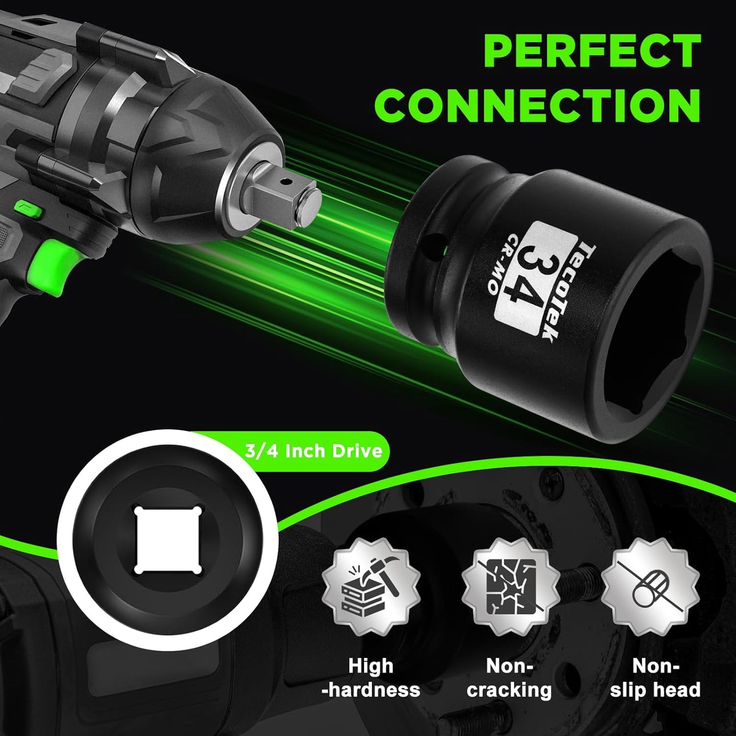 3/4" Drive Shallow 6-Point Impact Socket Set, 15-Piece Heavy Duty Impact Socket Set, CR-MO, Metric (17mm to 55mm), Enhanced Storage Case