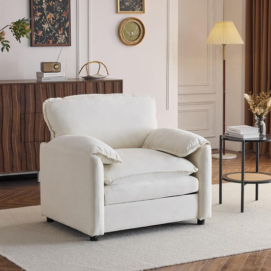 Chenille Oversized Armchair, 38.6" Wide Modern Accent Chairs & Single Sofa Lounge, Upholstered Mid-Century Reading Chair for Living Room Bedroom(Beige)