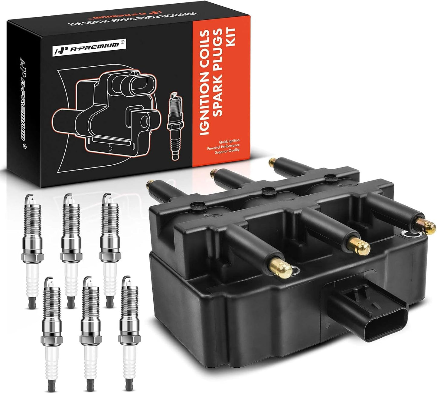 A-Premium 1 Ignition Coil with 6 Spark Plug Wires and 6 Iridium Spark Plugs Compatible with Dodge Grand Caravan 2001-2010, Caravan & Chrysler Town & Country, Pacifica, Voyager & Volkswagen Routan
