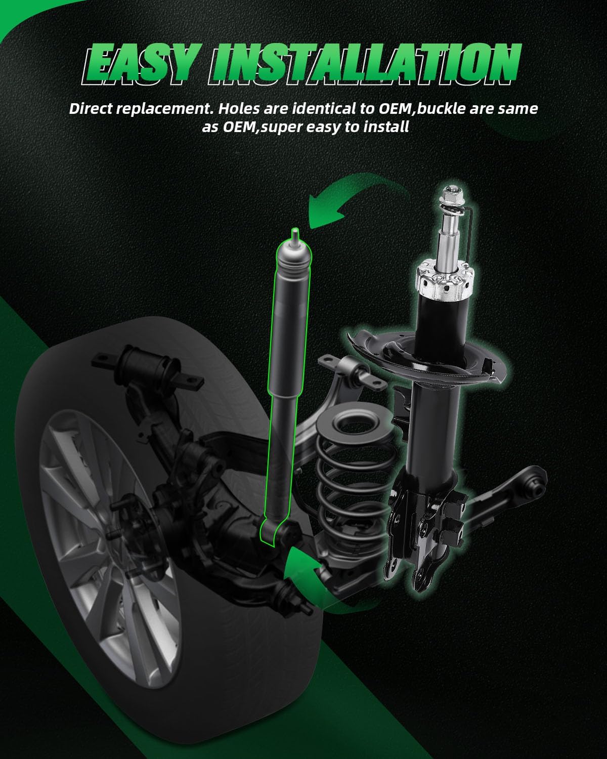 SCITOO - Front Shock Absorber for Hyundai Fits 2011 2012 2013 2014 2015 2016 for Hyundai Elantra,2013 2014 for Hyundai Elantra Coupe Shocks 333618 72709 333617 72708 Struts - 2Pc Set