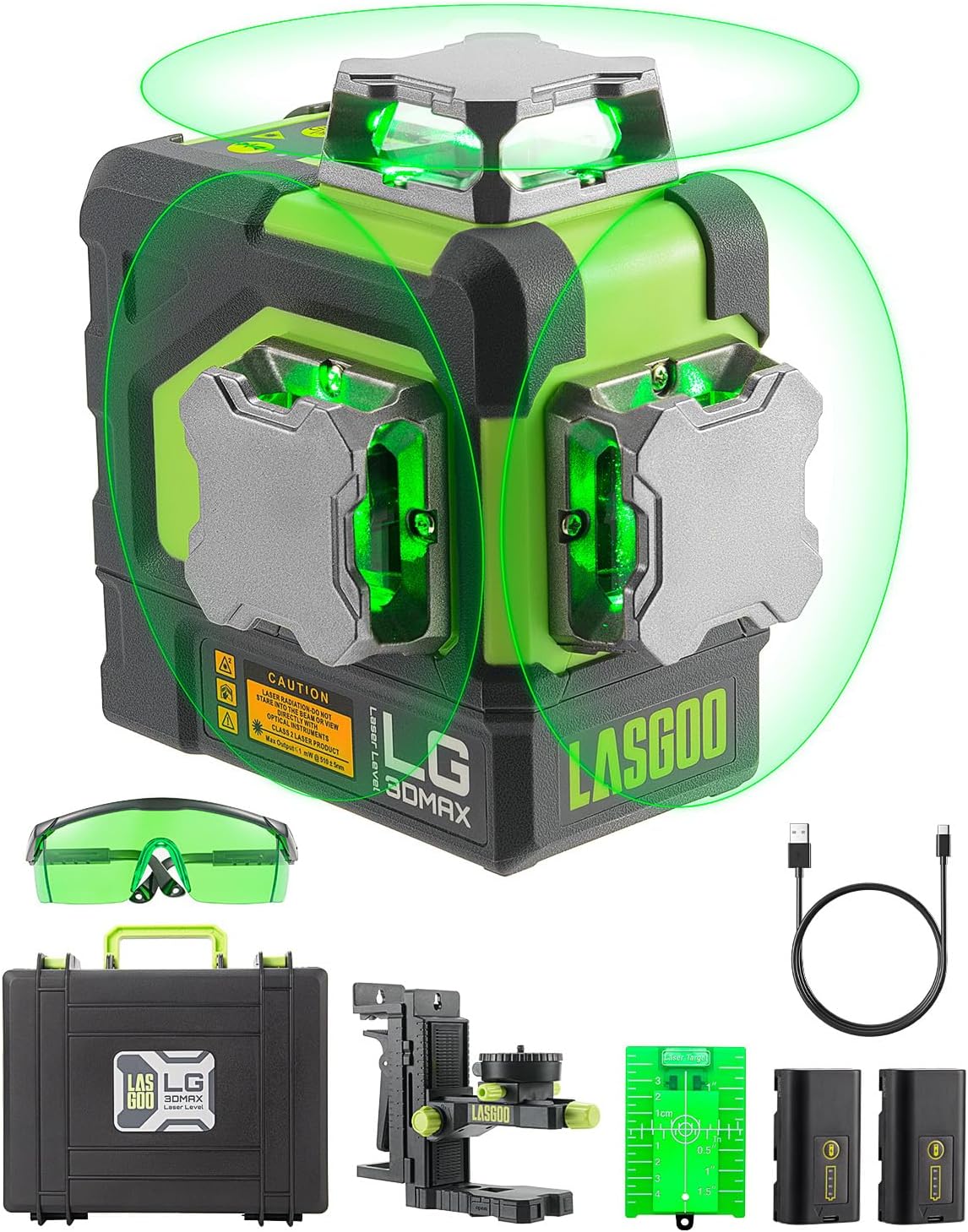 4x360° Self-Leveling Laser Level, 16 Lines Green Cross Line Laser, for Construction Projects and Home Decoration, with 2 Rechargeable Li-Ion Batteries and Magnetic Bracket, LG-4Ds