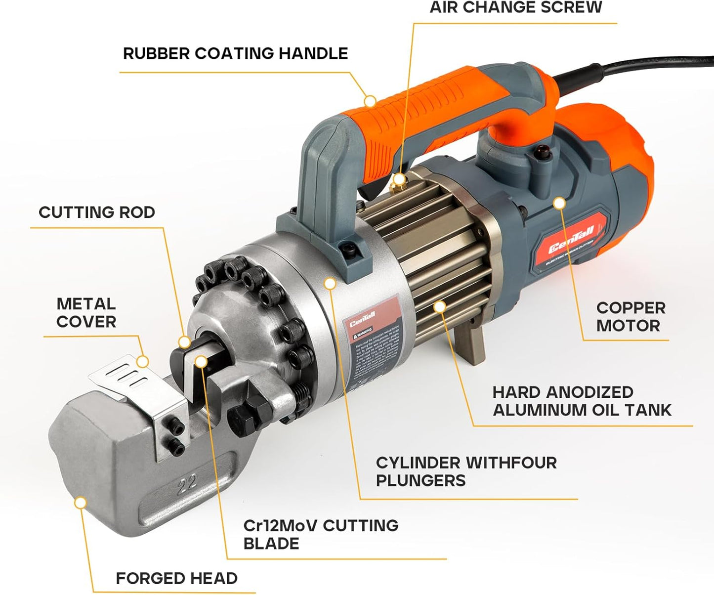 7/8" Electric Hydraulic Rebar Cutter 2-2.5s Cutting Speed Portable Rebar Cutter Cutting Rebar 4-22mm #7 1150w 120v/60hz (RC22)