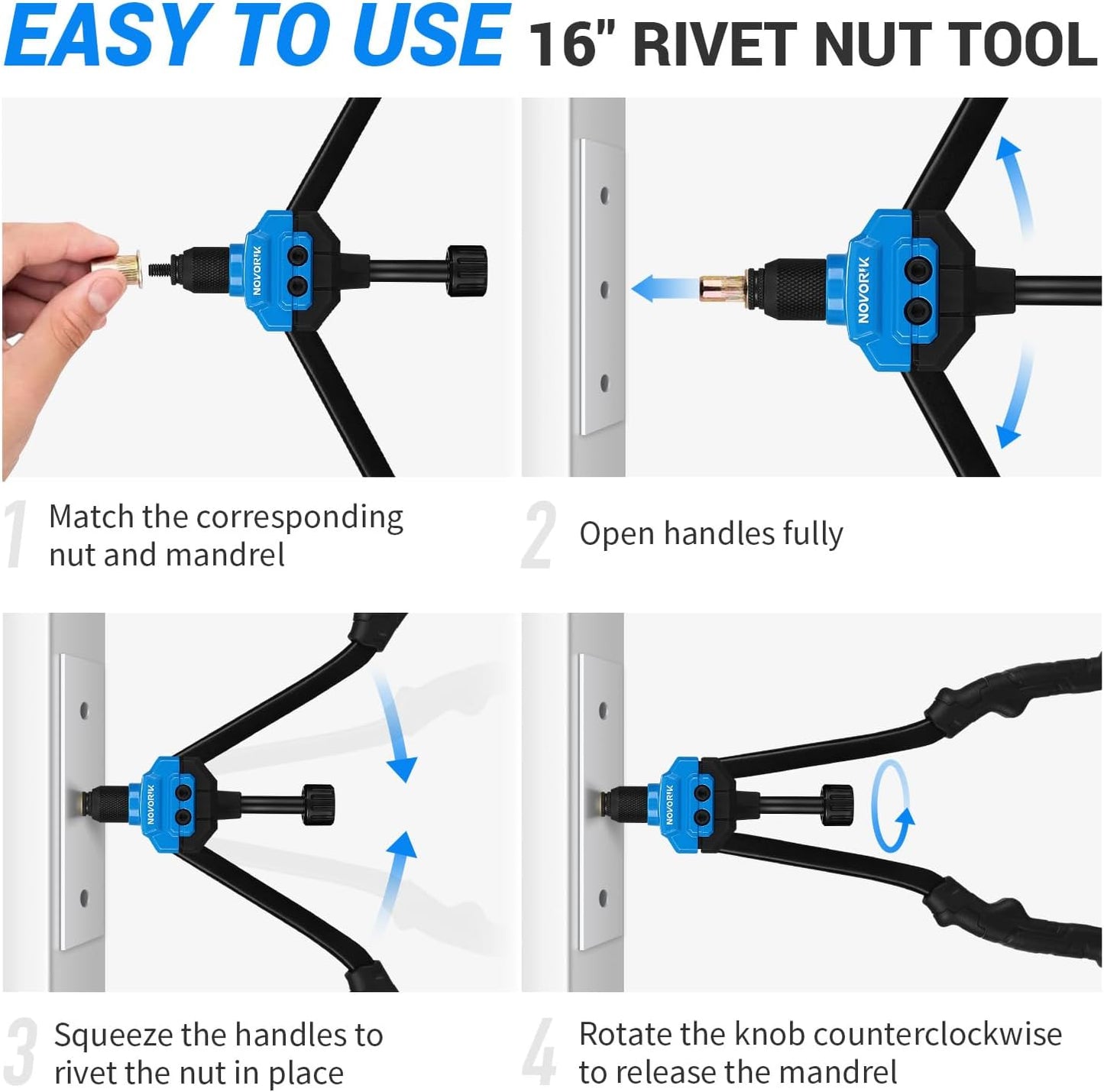 Rivet Nut Tool, 16” Rivet Nut Tool Kit with 15 Metric & SAE Mandrels, 182pcs Rivnuts and Rugged Carrying Case, One RIV Nut Tool Kit Meet All Your Needs
