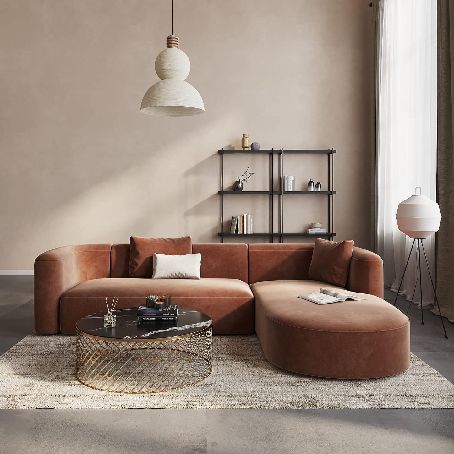 Acanva Luxury Modern Tight Curved Back Velvet Sofa, Minimalist Style Comfy Couch for Living Room Apartment, 3 Seater, Cream