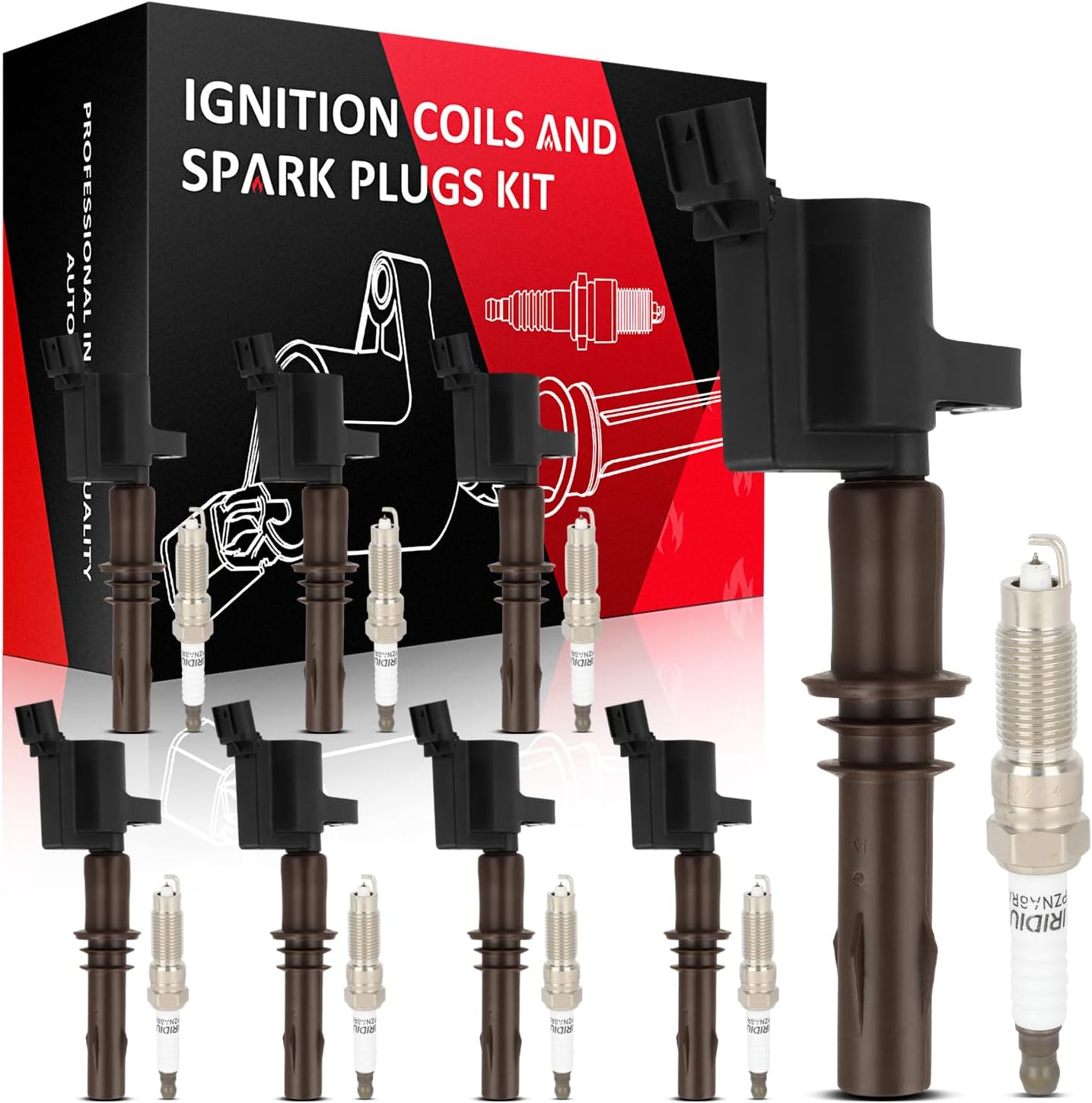 SCITOO ignition coils 4+Spark Plugs 4 4pcs Replacement for P-assat 1.8L 2001-2005,for J-etta 1.8L 2001 2002 2003 2004 2005,for A-udi A4 1.8L 2001-2007 Replace UF411 UF-437, UF-580, CO044