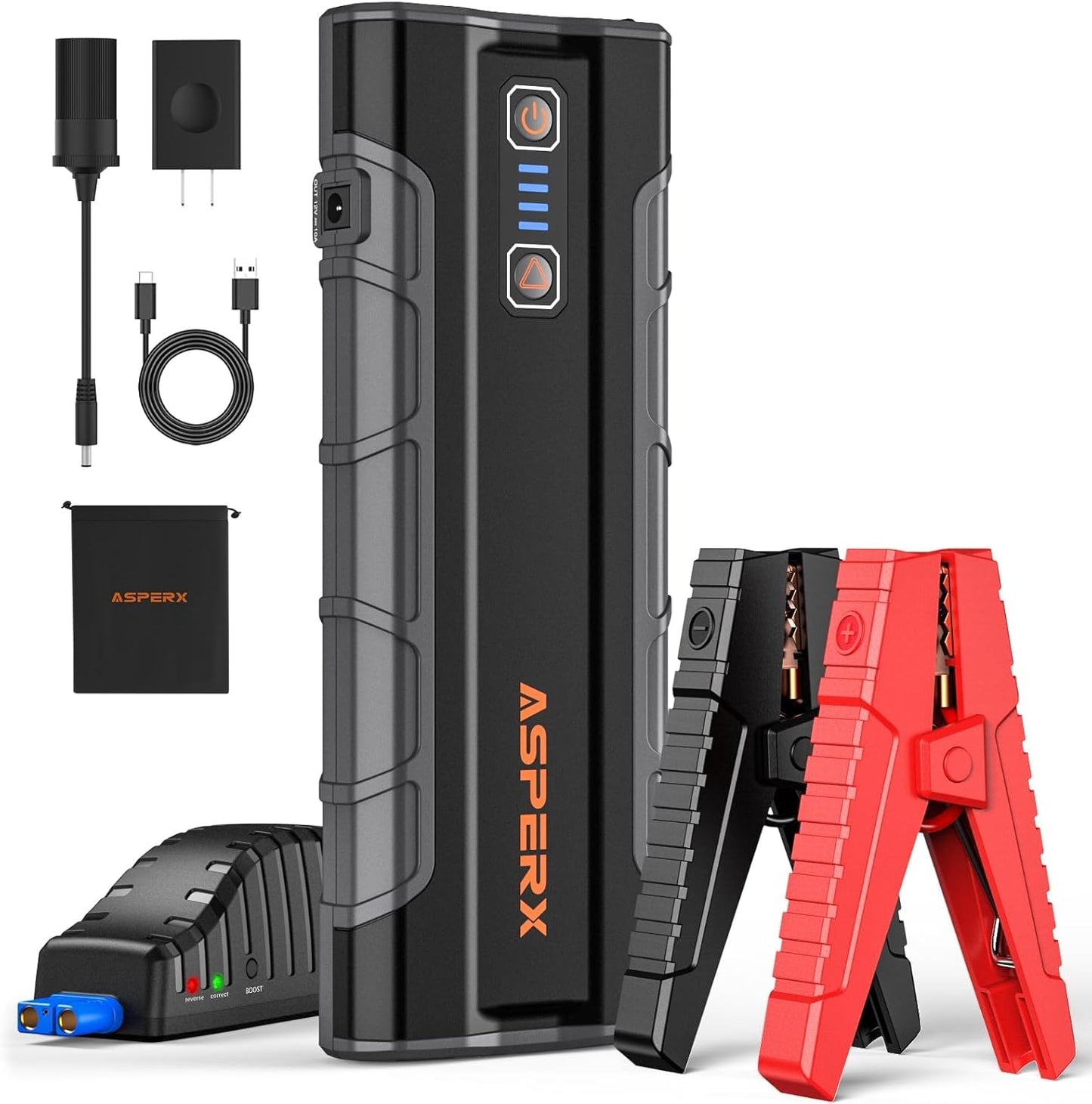 ASPERX AX4500 Jump Starter, 4500A Peak Car Jump Starter for Up to All Gas and 10.0L Diesel Engines, 12V Battery Starter with 4 Inch LCD Display, Lithium Battery Booster with Built-in LED Light