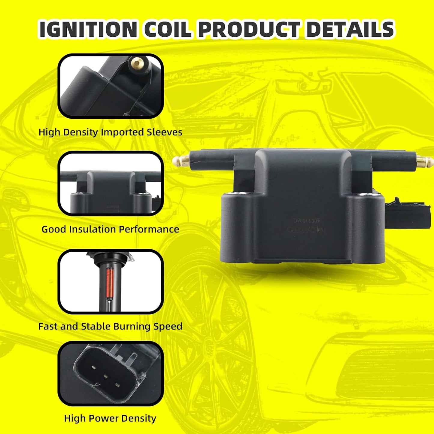 Set of 1 Ignition Coils Pack UF403 4609103AC & 4 PCS Iridium Spark Plugs with Wire Set Compatible with Dodge SX 2.0 2003-2005 2.0L Chrysler PT Cruiser 2003-2009 2.4L